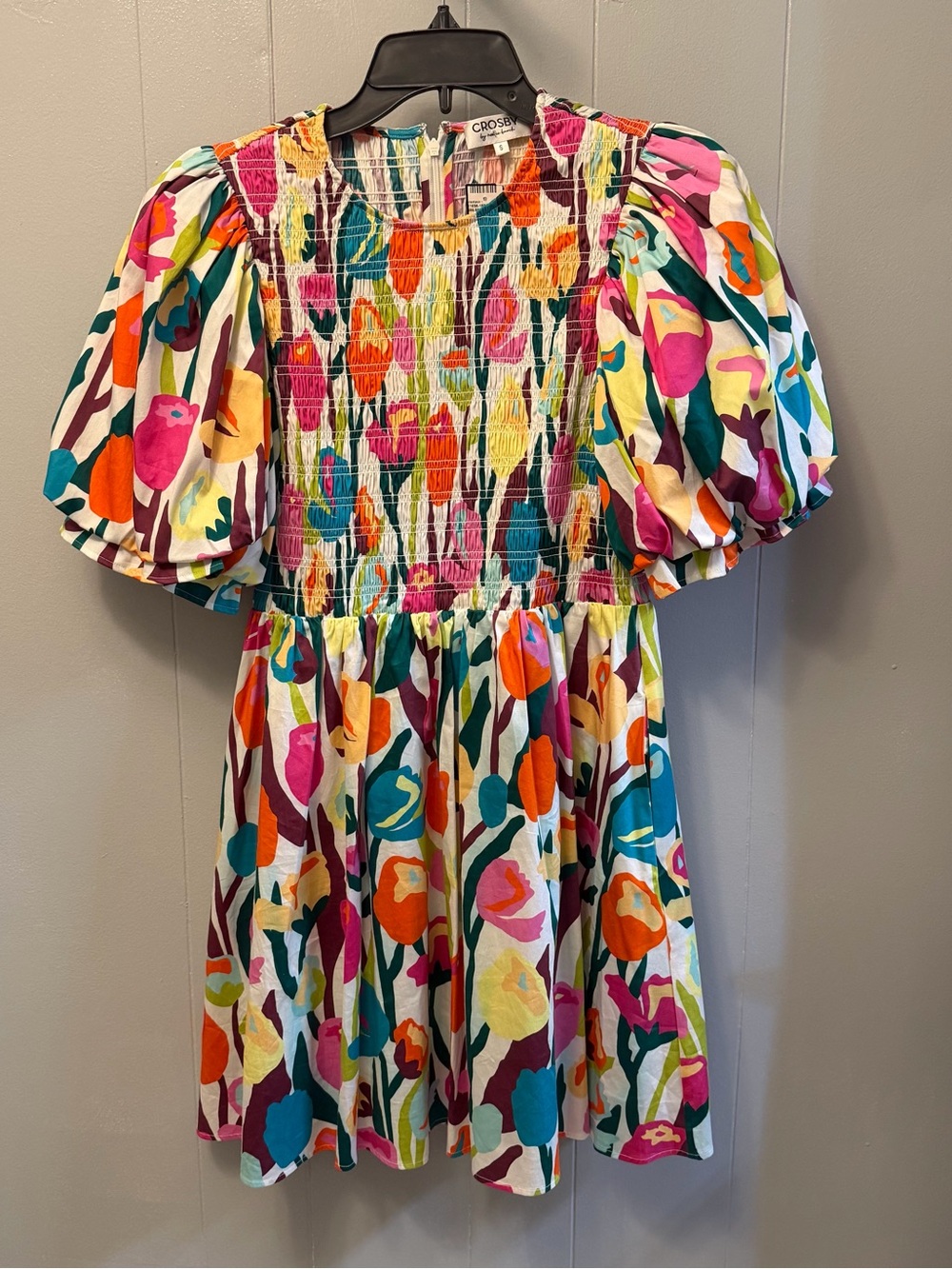 CROSBY by Mollie Burch Multicolor Floral Smocked Mini Dress with Puff Sleeves